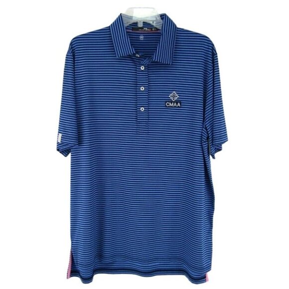 RLX Ralph Lauren Blue Stripe Golf Polo Shirt Wicking Mens Size L CMAA Logo - Picture 1 of 10